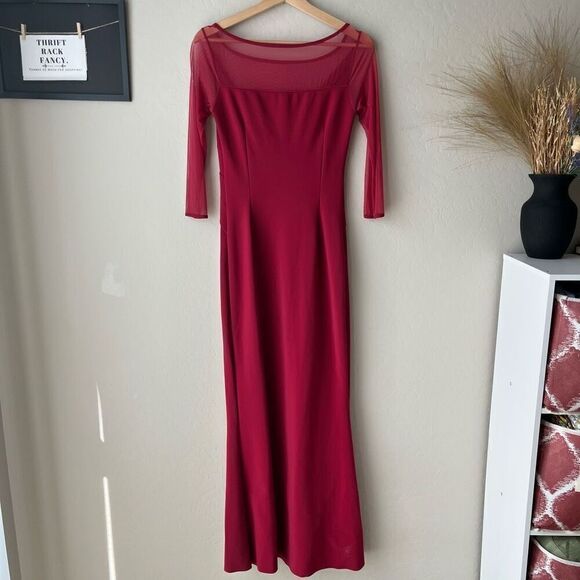 Chiara Boni Gown Alidora‎ Mesh Quarter Sleeve Maxi Dress Red Size 42 (6) - Picture 7 of 12